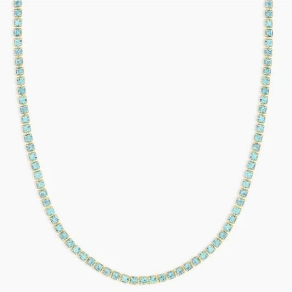 Gorjana Neckace 18k Gold Plated Lexi Aqua Blue Crystal - Picture 3 of 5